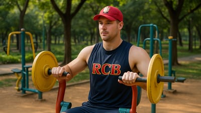 Australian batsman Tim David lauds open-gyms at BBMP's public parks. (Representational image of Tim David working out in a public park generated by AI. ) Australian batsman Tim David lauds open-gyms at BBMP's public parks. (Representational image of Tim David working out in a public park generated by AI. )