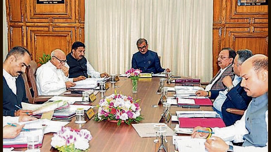 Himachal Pradesh chief minister Sukhvinder Singh Sukhu chairs a cabinet meeting in Shimla on Tuesday. (ANI)