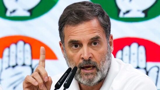Rahul Gandhi on Tuesday met with the family of Navy officer Lt. Vinay Narwal, (PTI)