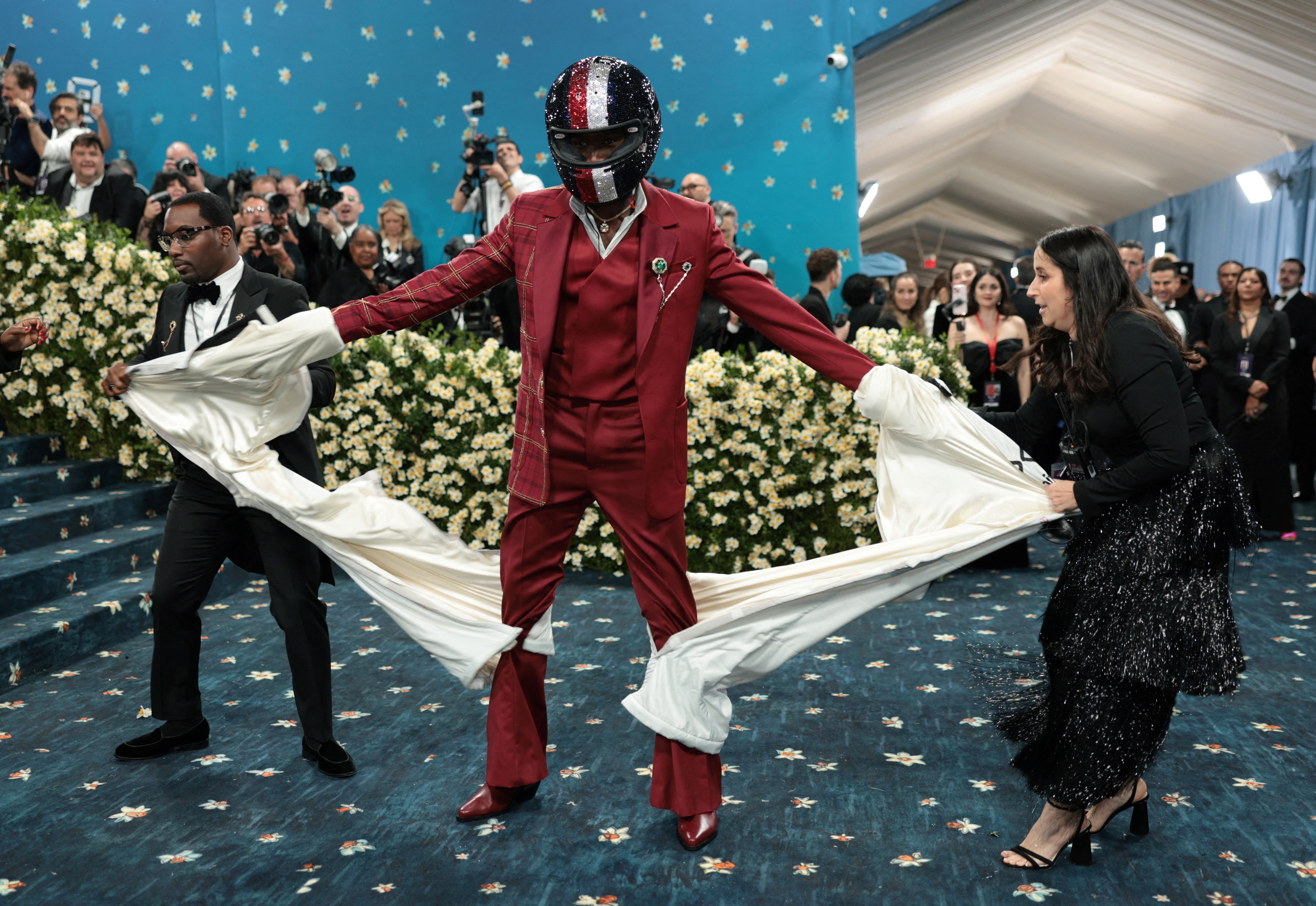Damson Idris poses during the Met Gala. (REUTERS)