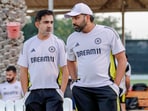 India's head coach Gautam Gambhir with captain Rohit Sharma during practice session India's head coach Gautam Gambhir with captain Rohit Sharma during practice session
