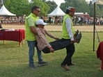 Civil defence personnel take part in the nationwide civil defence mock drill in Varanasi on May 7, 2025,