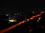 Vehicles were stuck on an overbridge during a power blackout as part of the nationwide civil defence mock drill 'Operation Abhyaas' in Patna. Vehicles were stuck on an overbridge during a power blackout as part of the nationwide civil defence mock drill 'Operation Abhyaas' in Patna.