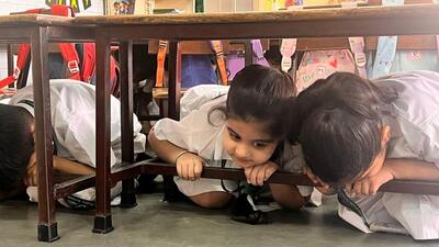 At Delhi Public School, RK Puram, Sirens were simulated to sensitise students about what to do next. (HT Photo/Varun Bhandari)