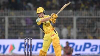 Brevis's suddenly unleashed a barrage of boundaries in the 11th over bowled by Vaibhav Arora. Brevis scored 30 runs in that over alone and went past 50 in 22 balls. He fell eventually to Varun Chakravarthy on 52 off 25 balls. (AFP) Brevis's suddenly unleashed a barrage of boundaries in the 11th over bowled by Vaibhav Arora. Brevis scored 30 runs in that over alone and went past 50 in 22 balls. He fell eventually to Varun Chakravarthy on 52 off 25 balls. (AFP)