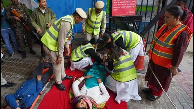 Deputy commissioner Anupam Kashyap said that the mock drill was organised on time. (HT Photo)