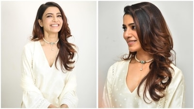 If you like minimalism, Samantha Ruth Prabhu's white suit look is perfect for upcoming festivities. (X/ Actresswoods) If you like minimalism, Samantha Ruth Prabhu's white suit look is perfect for upcoming festivities. (X/ Actresswoods)