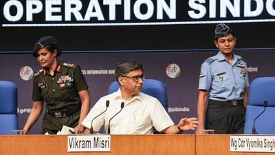 New Delhi: Foreign Secretary Vikram Misri with Army's Col Sofiya Qureshi and IAF Wing Commander Vyomika Singh during a press conference regarding Operation Sindoor in New Delhi on Wednesday. (PTI) New Delhi: Foreign Secretary Vikram Misri with Army's Col Sofiya Qureshi and IAF Wing Commander Vyomika Singh during a press conference regarding Operation Sindoor in New Delhi on Wednesday. (PTI)