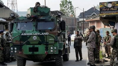 Security personnel during a search operation Pulwama hours after Operation Sindoor. (PTI) Security personnel during a search operation Pulwama hours after Operation Sindoor. (PTI)