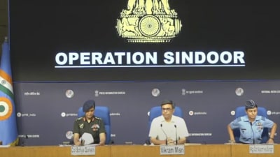 Colonel Sofiya Qureshi (L), Foreign Secretary (C), and Wing Commander Vyomika Singh (R) address the media on Operation Sindoor. Colonel Sofiya Qureshi (L), Foreign Secretary (C), and Wing Commander Vyomika Singh (R) address the media on Operation Sindoor.