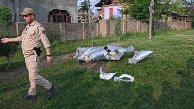 Remains of an aircraft in Wuyan on the outskirts Srinagar on May 7, 2025. (Waseem Andrabi/HT)
