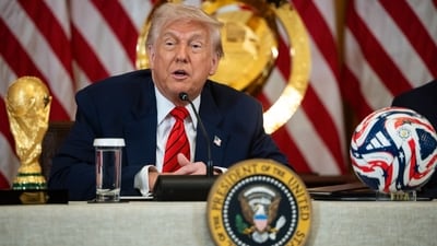 US President Donald Trump speaks during a FIFA Task Force meeting in the East Room of the White House in Washington, DC, US, on Tuesday, May 6, 2025. Photographer: Francis Chung/Politico/Bloomberg (Bloomberg) US President Donald Trump speaks during a FIFA Task Force meeting in the East Room of the White House in Washington, DC, US, on Tuesday, May 6, 2025. Photographer: Francis Chung/Politico/Bloomberg (Bloomberg)