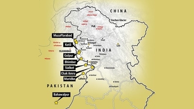 A map showing the nine locations that India targetted during Operation Sindoor. 