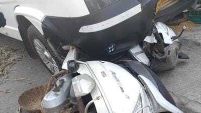The speeding bus caused death of 3 people and also rammed into a police jeep and a two-wheeler. (HT Photo)