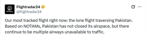 Flightradar24 X post. (X/@flightradar24) Flightradar24 X post. (X/@flightradar24)