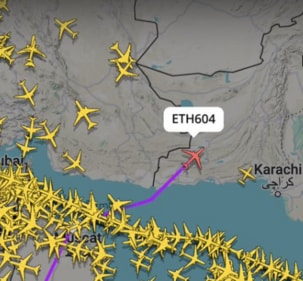 Ethiopian flight crossing Pakistan. Ethiopian flight crossing Pakistan.