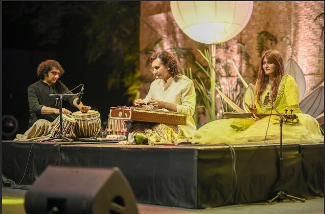 Santoor maestro Rahul Sharma accompanied by his wife Barkha on the tanpura and Ojhas Adhiya on the tabla presented ‘Kashmir to Kosi’. (Courtesy Ragas by the River) Santoor maestro Rahul Sharma accompanied by his wife Barkha on the tanpura and Ojhas Adhiya on the tabla presented ‘Kashmir to Kosi’. (Courtesy Ragas by the River)