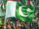 Demonstrators attend a protest in Karachi, Pakistan, on Wednesday, May 7, 2025.