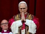 Newly elected Pope Leo XIV, Robert Prevost, addresses the crowd from the main central loggia balcony of the St Peter's Basilica 
