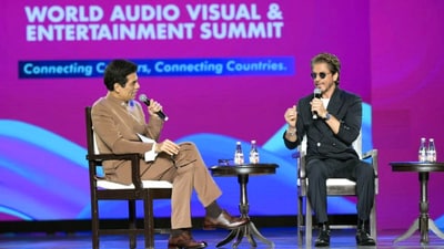 Actor Shah Rukh Khan (right) interacts with filmmaker Karan Johar during the WAVES 2025 in Mumbai on May 1. (ANI) Actor Shah Rukh Khan (right) interacts with filmmaker Karan Johar during the WAVES 2025 in Mumbai on May 1. (ANI)