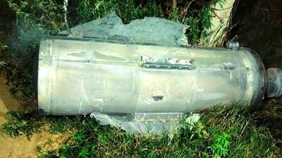 An empty shell of explosive device lodged by Pakistani drones at Bir Talab village located on the periphery of Bathinda city. (HT File)