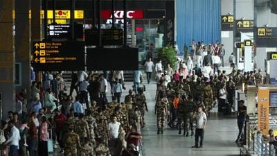 CISF personnel participate in the civil defence security mock drill at Indira Gandhi International Airport in New Delhi on Thursday. (Reuters) CISF personnel participate in the civil defence security mock drill at Indira Gandhi International Airport in New Delhi on Thursday. (Reuters)