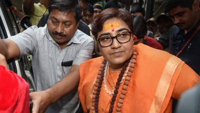 Former BJP parliamentarian Sadhvi Pragya Singh Thakur, an accused in the case, leaving the special court in 2018. (PTI/File) Former BJP parliamentarian Sadhvi Pragya Singh Thakur, an accused in the case, leaving the special court in 2018. (PTI/File)