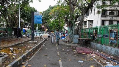 Mumbai, India, May 08, 2025: Bad condition of the cycle track near  Shanmukhananda Hall in the Sion area of Mumbai. Mumbai, India.May 08, 2025. (Photo by Raju Shinde/ HT Photo) (Hindustan Times)