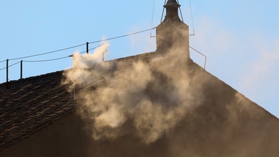 White smoke rises from the chimney on the Sistine Chapel, indicating that a new pope has been elected at the Vatican, May 8, 2025. (REUTERS)
