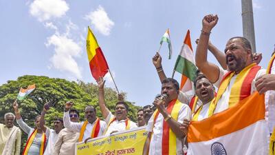 Pro-Kannada activists celebrate Indian armed forces’ Operation Sindoor against terrorists, in Chikkamagaluru on Thursday. (PTI) Pro-Kannada activists celebrate Indian armed forces’ Operation Sindoor against terrorists, in Chikkamagaluru on Thursday. (PTI)