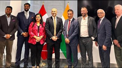 Ranj Pillai (fourth from left) at the Western Canada-India Leaders Summit organised by the Canada India Business Council in Vancouver this April. (Credit: Indian consulate in Vancouver/X) Ranj Pillai (fourth from left) at the Western Canada-India Leaders Summit organised by the Canada India Business Council in Vancouver this April. (Credit: Indian consulate in Vancouver/X)