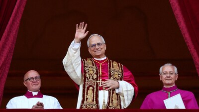 Newly elected Pope Leo XIV, Cardinal Robert Prevost on the balcony of St. Peter's Basilica (REUTERS)