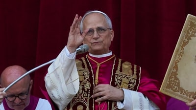 Newly elected Pope Leo XIV appears at the balcony of St. Peter's Basilica at the Vatican, Thursday, May 8, 2025. (AP Photo/Andrew Medichini) (AP) Newly elected Pope Leo XIV appears at the balcony of St. Peter's Basilica at the Vatican, Thursday, May 8, 2025. (AP Photo/Andrew Medichini) (AP)