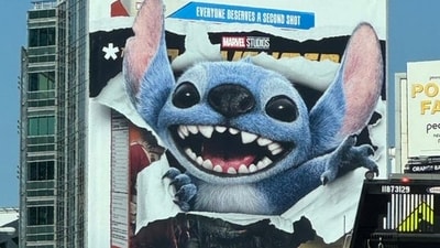 The latest update to the Thunderbolts billboard sees Stitch tearing through it. (X/Jarret Wieselman) The latest update to the Thunderbolts billboard sees Stitch tearing through it. (X/Jarret Wieselman)
