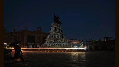 The Heritage Street near Golden Temple in Amritsar shrouded in darkness amid the blackout on Thursday night. (PTI) The Heritage Street near Golden Temple in Amritsar shrouded in darkness amid the blackout on Thursday night. (PTI)