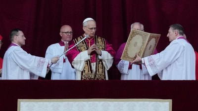 Newly elected Pope Leo XIV appears at the balcony of St. Peter's Basilica at the Vatican, Thursday, May 8, 2025. (AP Photo/Bernat Armangue) (AP) Newly elected Pope Leo XIV appears at the balcony of St. Peter's Basilica at the Vatican, Thursday, May 8, 2025. (AP Photo/Bernat Armangue) (AP)