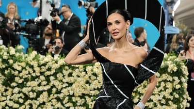 Substance actor Demi Moore took the literal path as she dressed up as a necktie for the Met Gala. (Getty Images via AFP)