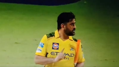 MS Dhoni turns back to shake hands with Chetan Sakariya (X) MS Dhoni turns back to shake hands with Chetan Sakariya (X)
