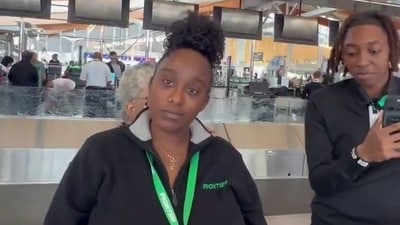 Frontier Airlines agents were filmed mocking and taunting a passenger (X/@MichaelARothman) Frontier Airlines agents were filmed mocking and taunting a passenger (X/@MichaelARothman)