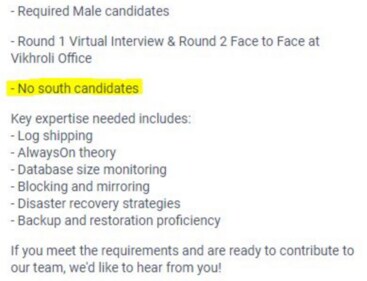 An X user's post on an alleged job posting by a Mumbai company. (X/@MallikarjunaNH) An X user's post on an alleged job posting by a Mumbai company. (X/@MallikarjunaNH)