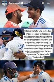 Shubman Gill's Instagram story on Rohit Sharma