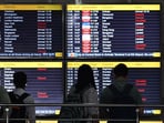 Flight Information at Terminal 3 of the IGI Airport showing  many flight rescheduled or diverted to other safer destinations in view of security concerns due to situations at the border with Pakistan,  in New Delhi, India, on Friday, May 9, 2025.