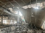 A general view of a damaged portion of a mosque, after it was hit by an Indian strike, in Muridke near Lahore on Wednesday. A general view of a damaged portion of a mosque, after it was hit by an Indian strike, in Muridke near Lahore on Wednesday.