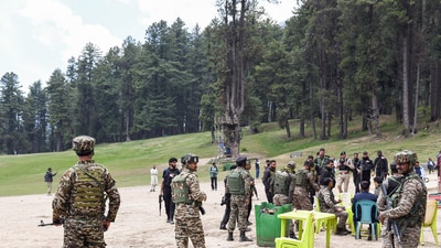 Security personnel inspect the site following the Pahalgam terrorist attack that took place on Apr 22, leaving several people dead and many injured, at Baisaran in Pahalgam. (ANI) Security personnel inspect the site following the Pahalgam terrorist attack that took place on Apr 22, leaving several people dead and many injured, at Baisaran in Pahalgam. (ANI)