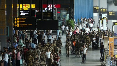 CISF personnel participate in the civil defence security mock drill at the Indira Gandhi International Airport in New Delhi. (Reuters)