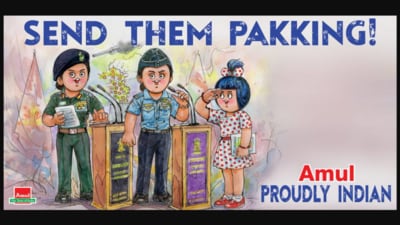 An ad posted by Amul amid the India-Pakistan conflict. (X/@Amul_Coop) An ad posted by Amul amid the India-Pakistan conflict. (X/@Amul_Coop)