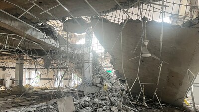 A general view of a damaged portion of a mosque, after it was hit by an Indian strike, in Muridke near Lahore on Wednesday. (REUTERS) A general view of a damaged portion of a mosque, after it was hit by an Indian strike, in Muridke near Lahore on Wednesday. (REUTERS)
