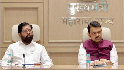 Maharashtra chief minister Devendra Fadnavis (right) with deputy CM Eknath Shinde at the security review meeting in Mumbai on Friday. (Photo from X)
