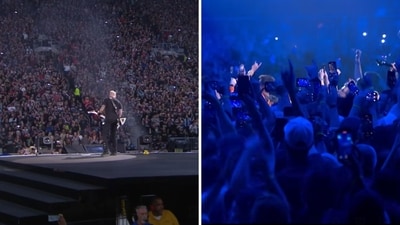 Metallica performing Enter Sandman at Virginia Tech’s Lane Stadium. (Facebook/Virginia Tech Athletics)