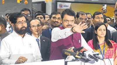 Mumbai, India, May 09, 2025: Chief Minister Devendra Fadnavis inaugurated Phase 2 of the newly operational Mumbai Metro Line 3, which extends from Bandra-Kurla Complex (BKC) to Acharya Atre Chowk, on May 9. The event was attended by Deputy Chief Minister Eknath Shinde and MMRC Managing Director Ashwini Bhide. Mumbai, India. May 09, 2025. (Photo by Raju Shinde/ HT Photo) (Hindustan Times)